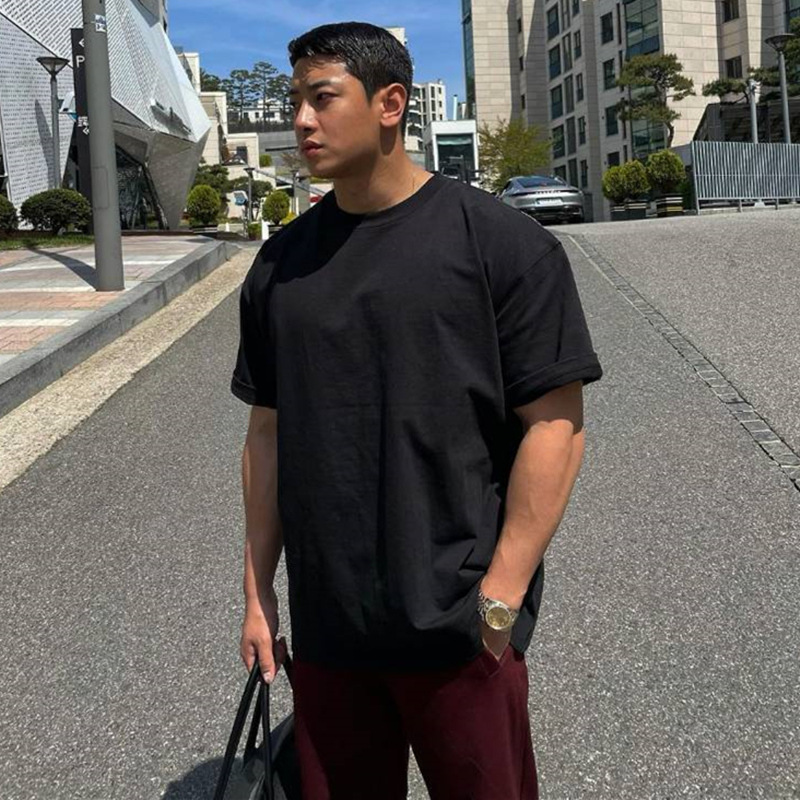 Loose Solid Color Light Board Drop Shoulder Short sleeved T shirt thumbnail 1