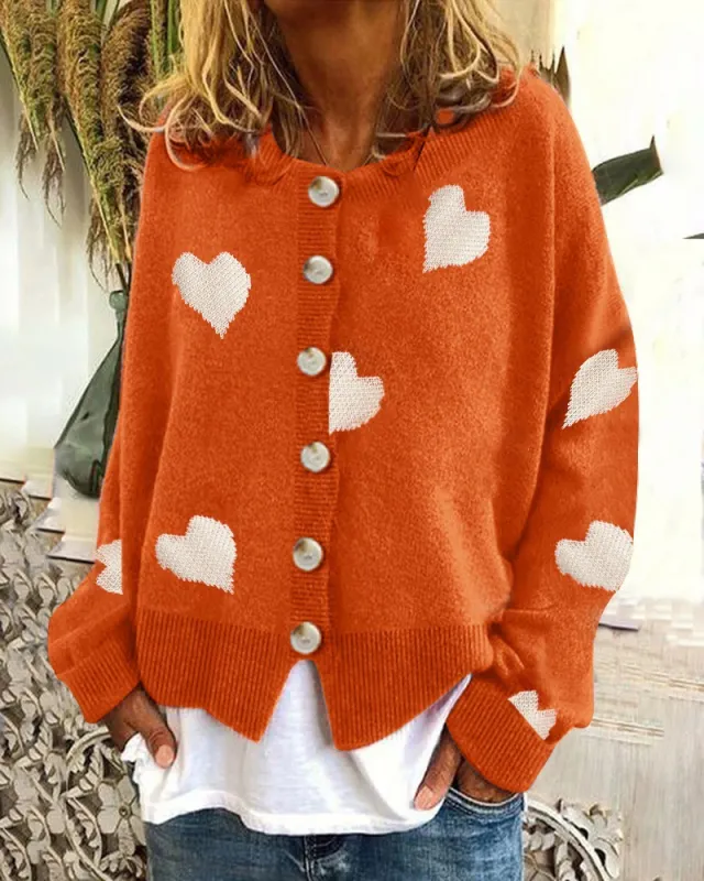 Women's Heart Sweater Single Breasted Cardigan Knitwear Coat Outwear Clothes Orange - Shop at LoveMi
