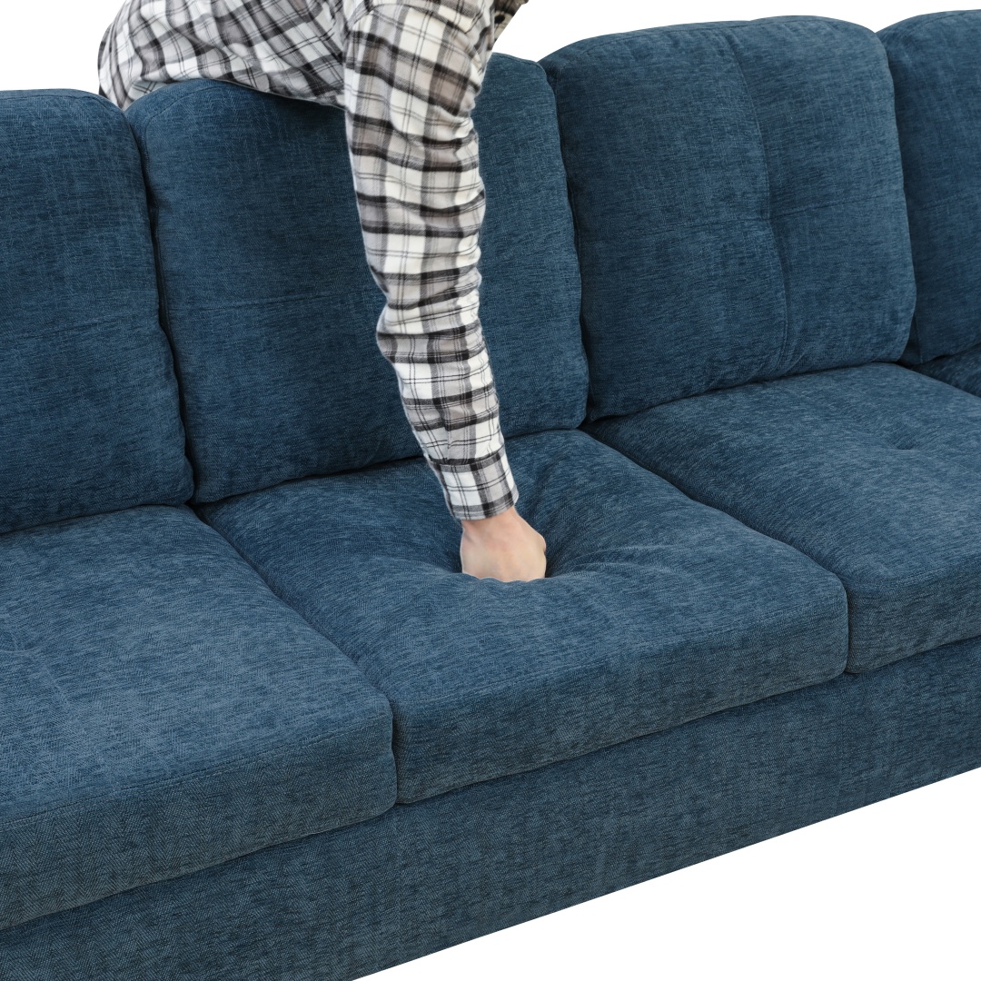 Pickup Only--Blue Flannel 3-Piece Couch Living Room Sofa Set