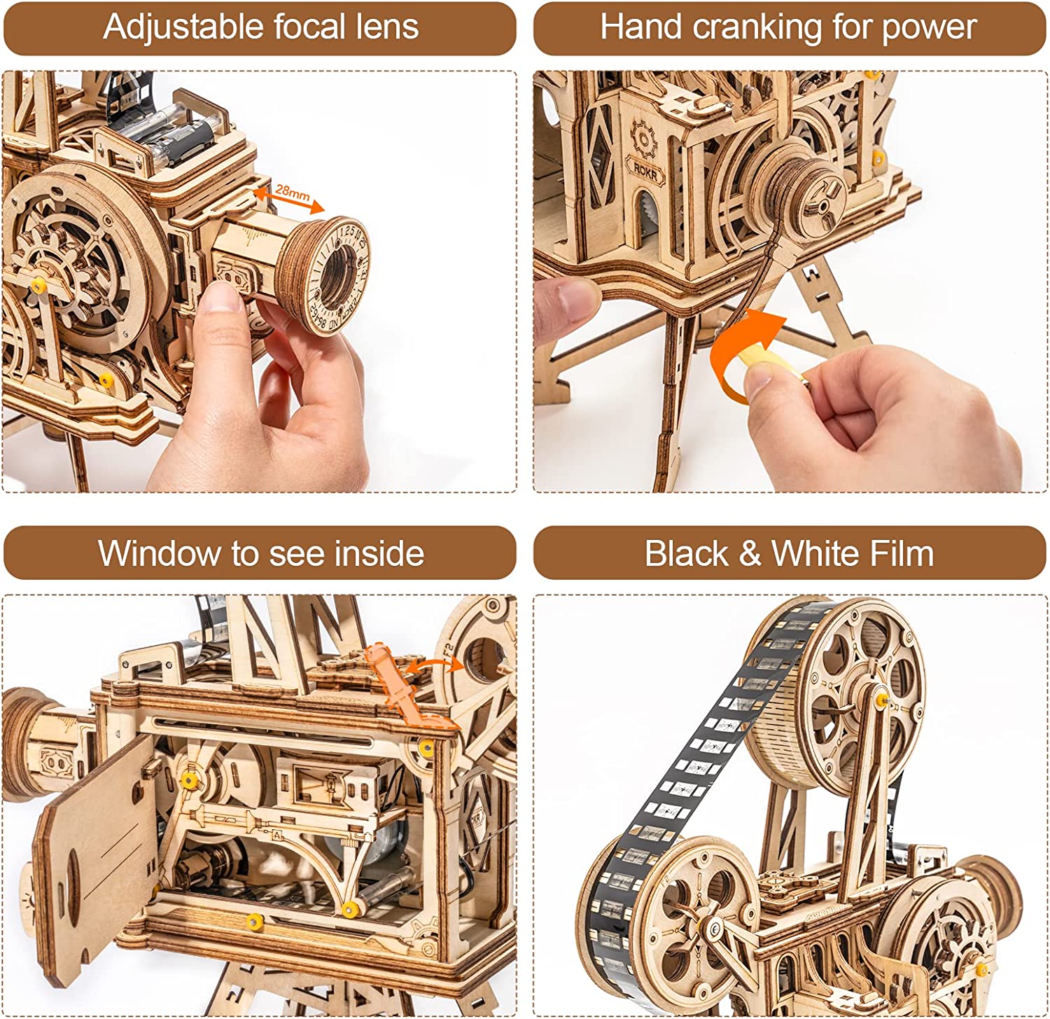 ROKR 3D Wooden Vitascope Building Kits. ROKR Retro-style Movie Projector —Vitascope Model No:LK601 Recommended Age:12+ Number of Components: 183 Assembly size:8.7*5.1*9.1(inches)