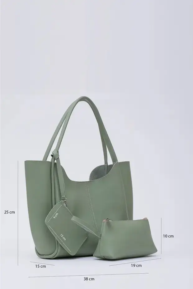 Mint Green SHK108 Faux Leather Women Hand And Shoulder Bag With Wallet And Makeup Bag