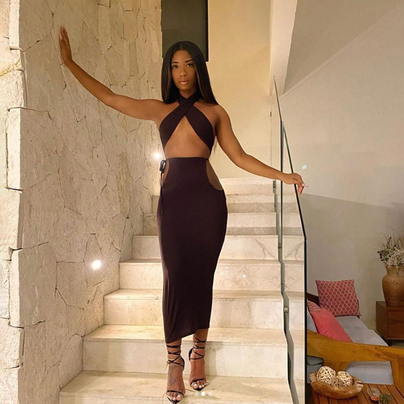 Half-length Skirt, Halter Neck, Cross-slimming Skirt Suit