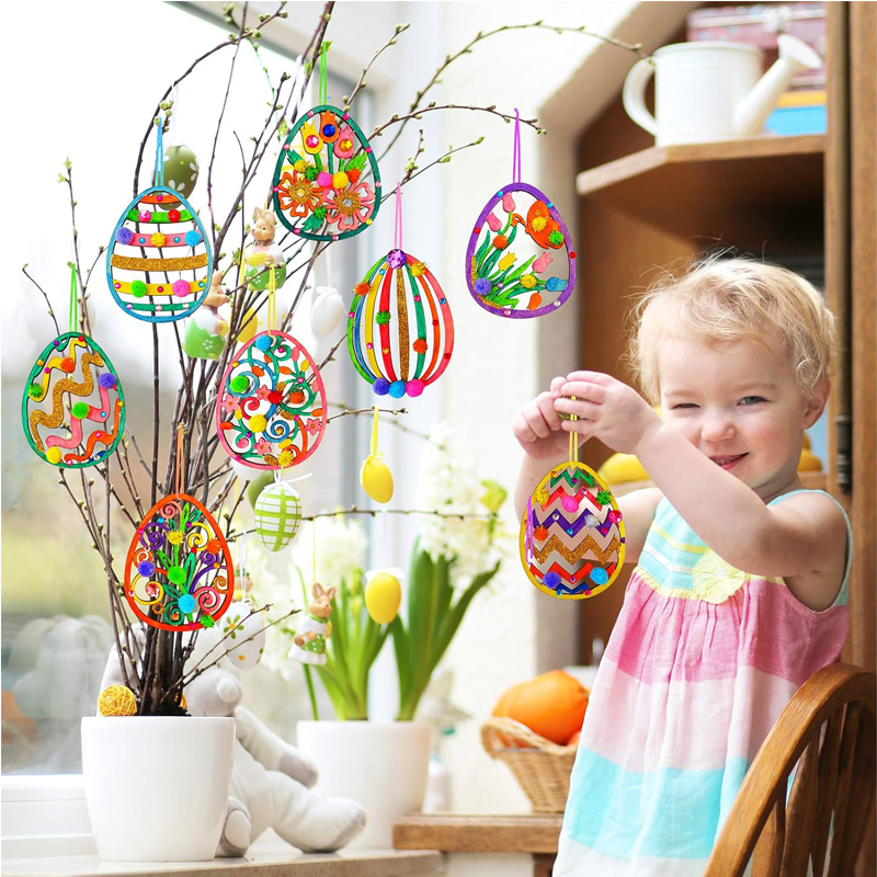 32 Sets Wooden Easter Ornaments Decorations DIY  Craft Kits Assorted Paintable Unfinished Wood Laser Cut Easter Egg Ornaments For Kids Easter Spring Classroom Home Activity Art Project 5