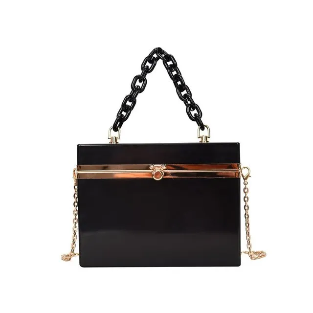 Lady Candy Color Acrylic Handbag Cute Box Messenger Bag Evening Clutch Bag Activity Chain Black - Shop at LoveMi