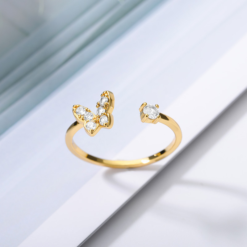 Zircon Butterfly Opening Women's Adjustable Butterfly Ring