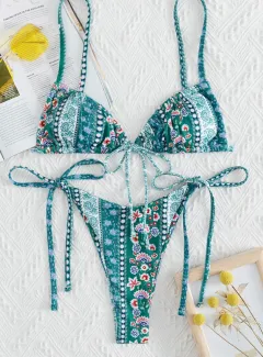 Ladies Fashion European And American Back Bikini Swimsuit - Green - View 1