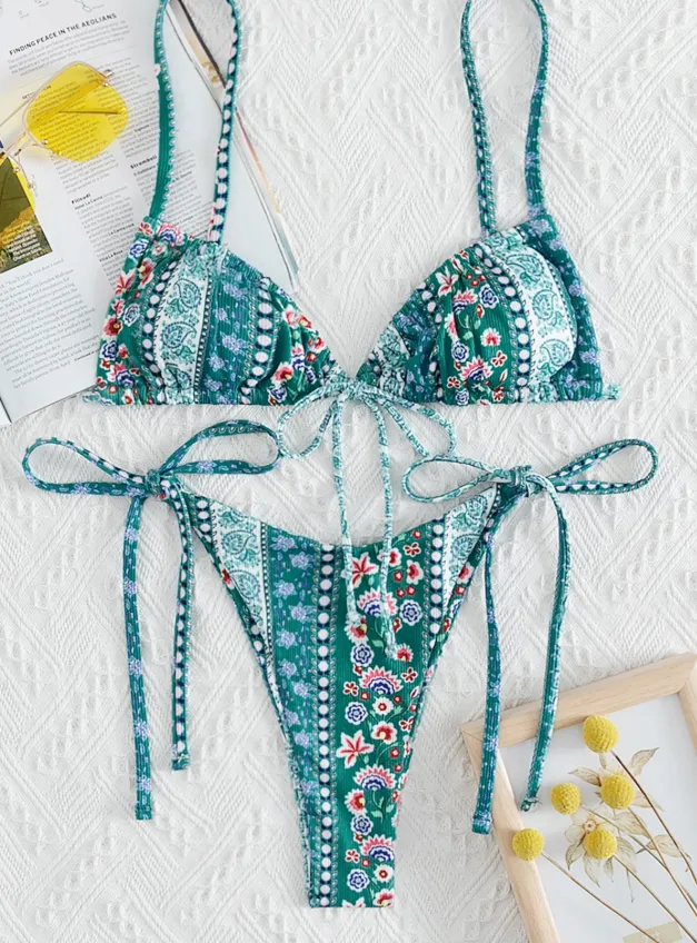 Ladies Fashion European And American Back Bikini Swimsuit Green - Shop at LoveMi