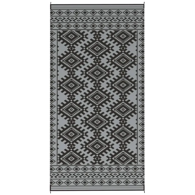 Reversible Outdoor Rug, Waterproof Plastic Straw With Carry Bag, 9 X 18, Black & Gray Rhombus Border Gray - Shop at LoveMi