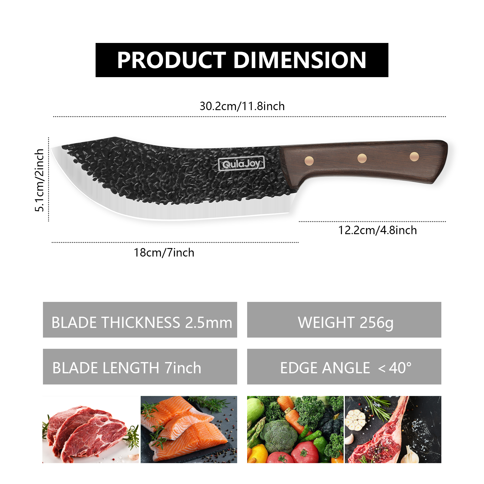 Qulajoy Meat Cleaver Knife - 7.3 Inch High Carbon Stainless Steel Butcher Knife For Meat Cutting Slicing Vegetables- Professional Chopper Knife For Home Kitchen Chef Knife