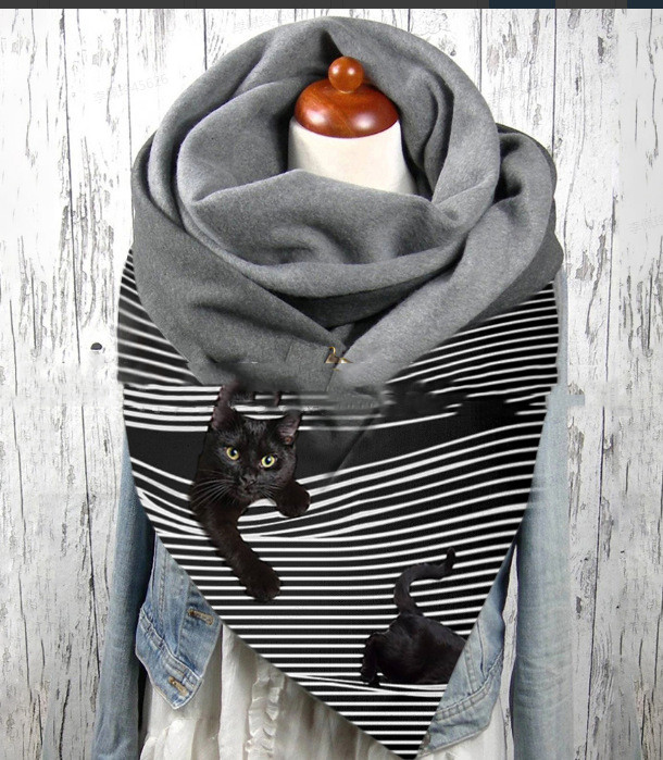 Fashion Casual Cat Print Thick Warm Shawl Scarf
