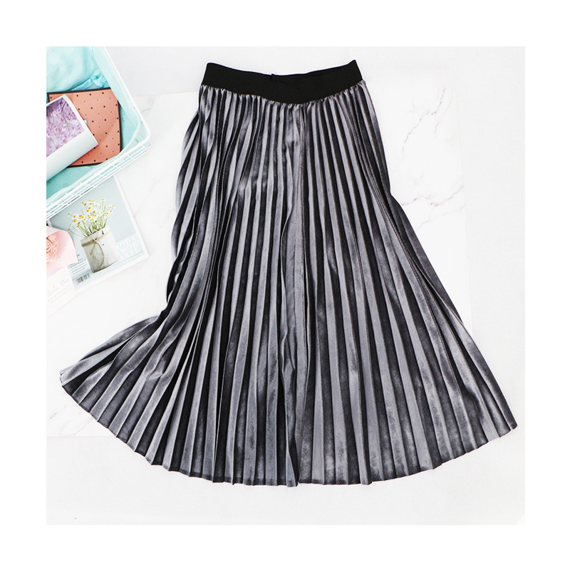 Title 8, High waist slim velvet pleated skirt