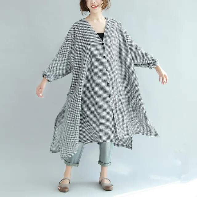 Black And White Plaid Roll Cropped Sleeve Dress Cardigan Black - Shop at LoveMi