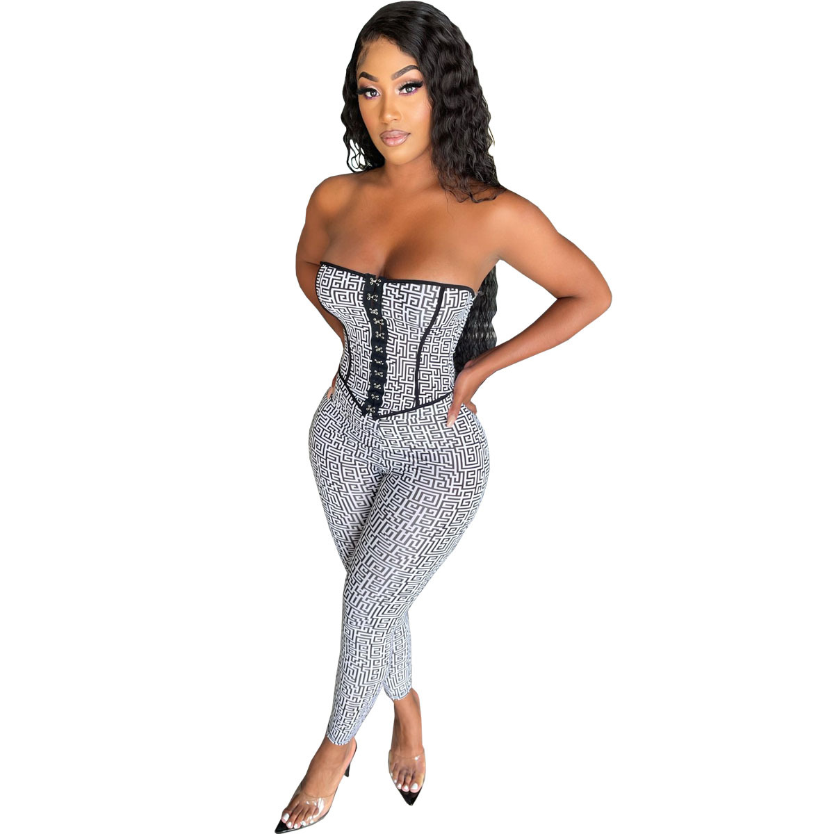 Sexy Top Dress Waistcoat Halter Slim Fit Print Grey - Shop at LoveMi