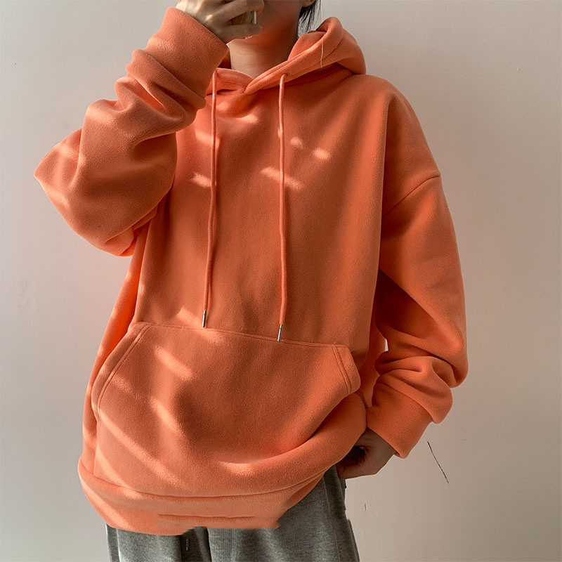 Women's Solid Color Fleece Thickened Hoodie Sweater