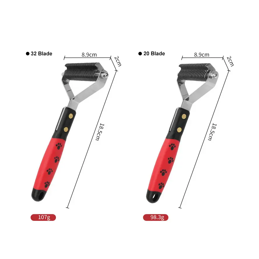Paw Brothers 20 Blade Medium Double WideDematting Undercoat Rake For Dogs And Cats, Professional Grade, Dog Shedding Brush, Stainless Steel Blades, Rounded Gent