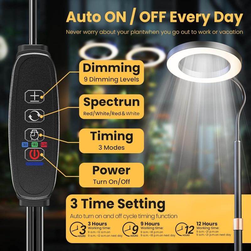 LED Grow Lights For Indoor Plants Halo Ring Full Spectrum Growing Lamp Veg