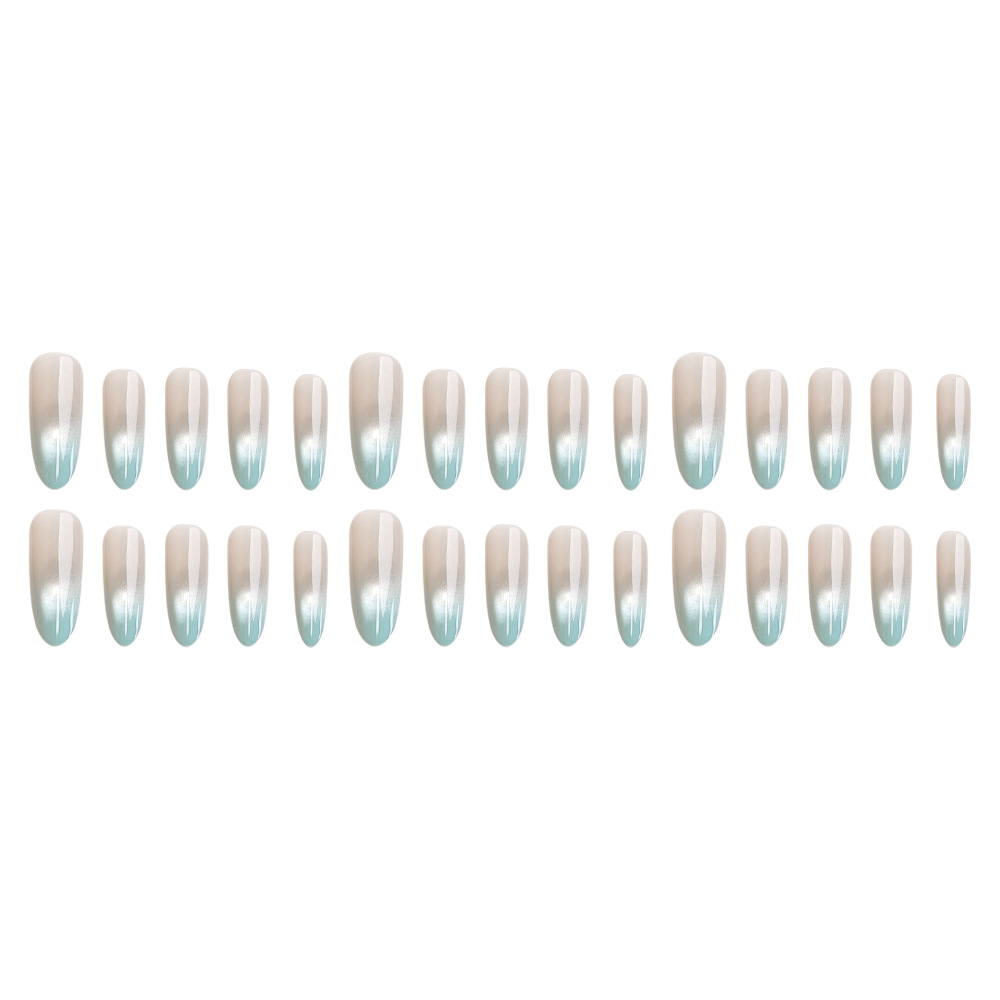 24 Pieces Of Long Oval Press-on Acrylic Nail Polish With Blue Gradient Effect, Cat-eye Gradient Style, Including 1 Piece Of Jelly Glue And 1 Nail File. Nail Accessories. — foto 4