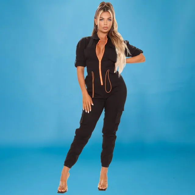 Wash Water Long Sleeve Closed Waist Trousers Cross border Large Size Jumpsuit Black - Shop at LoveMi