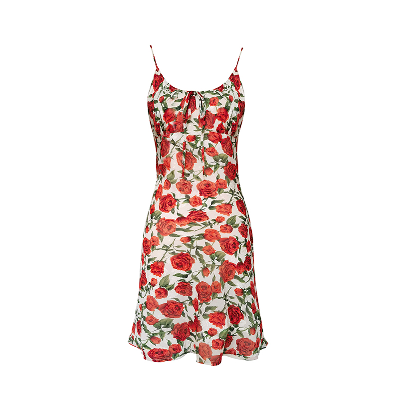 Rose Floral Suspender Dress Retro Fishtail
