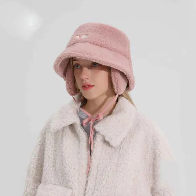 Female Lamb Hair Ear Protection Fisherman Hat Pink - Shop at LoveMi