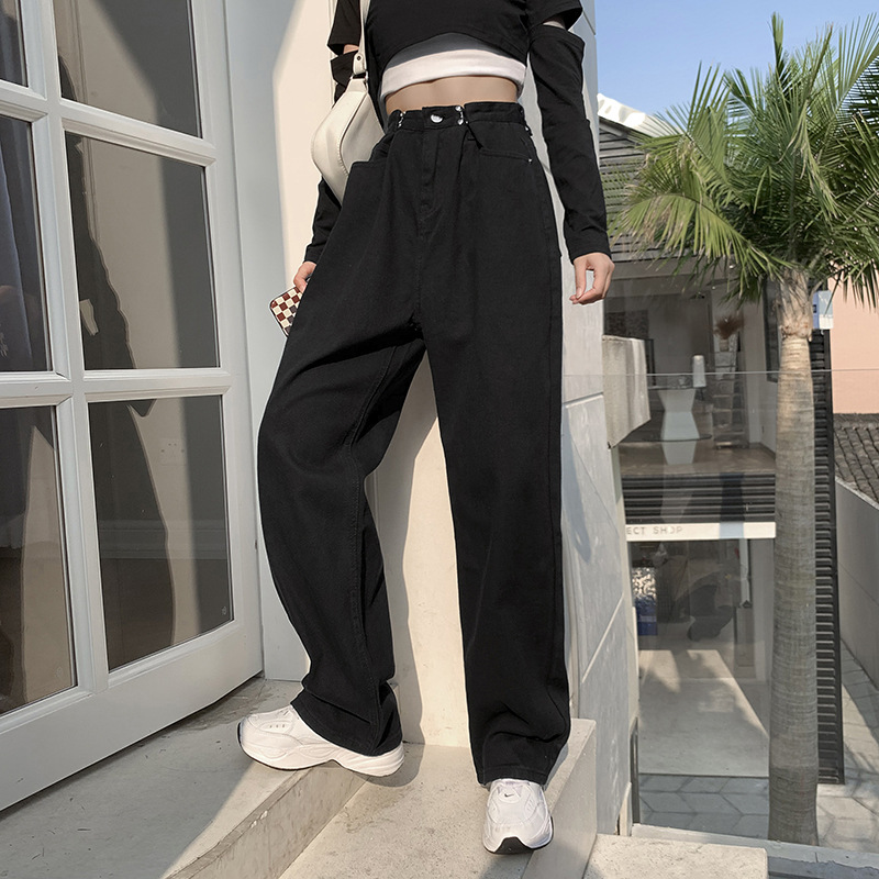 Women's Loose High Waist Double Button Wide Leg Jeans