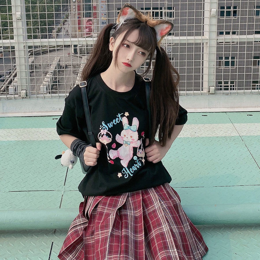 Title 5, Bunny Print Loose T-shirt For Students