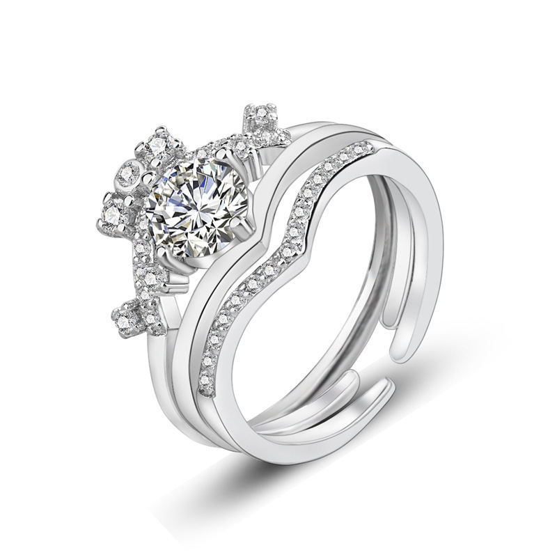 Ring Female Flower Crown Female Net Red Ring Crown Goddess Three-in-one Combination Silver Butt