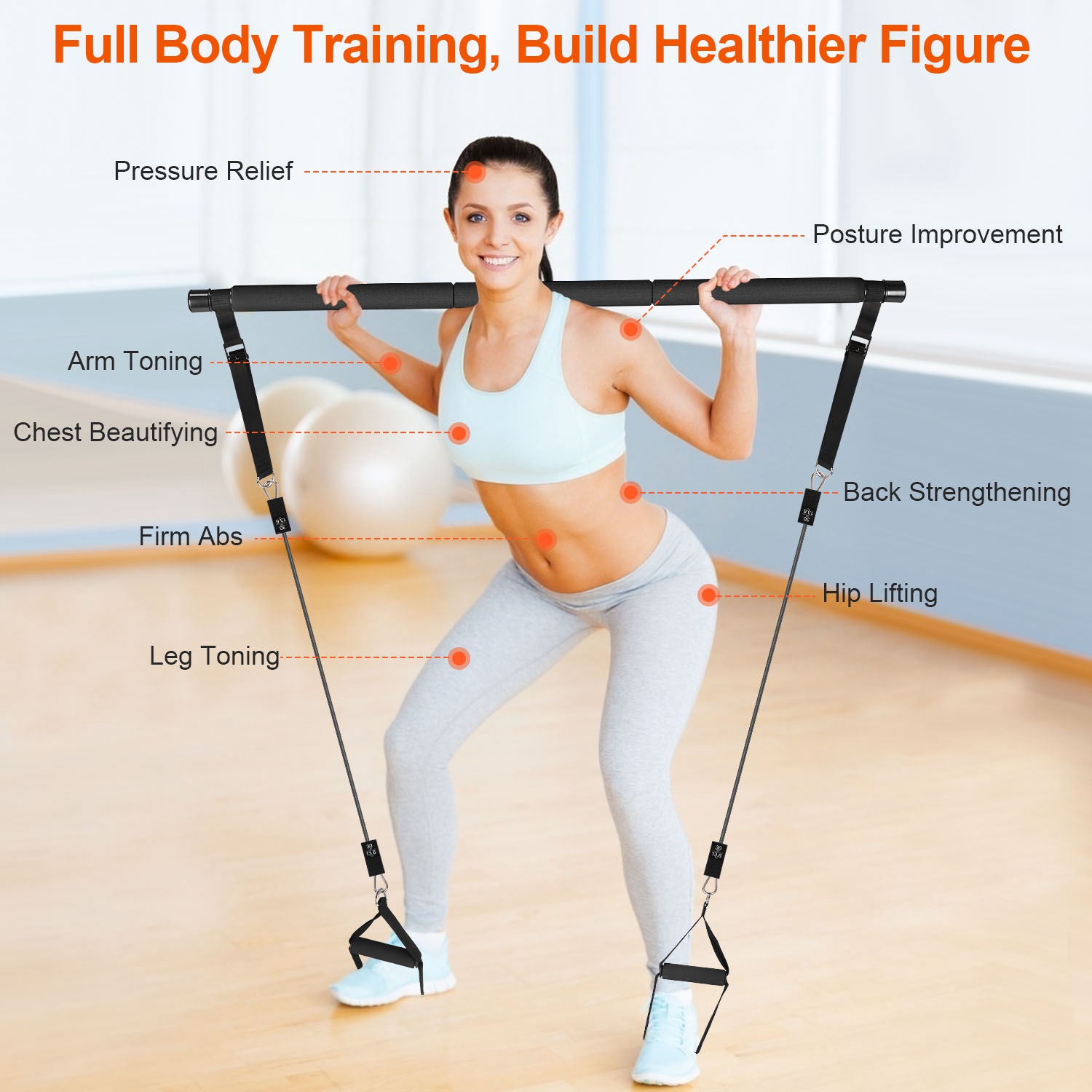 100LBS OR 180LBS Band Options - 1Pc Pilates Bar Kit Multifunctional Pilates Yoga Toning Bar Full Body Exercise Equipment Set For Beginners Intermediates Professionals 4 Elastic Resistance Bands — foto 16