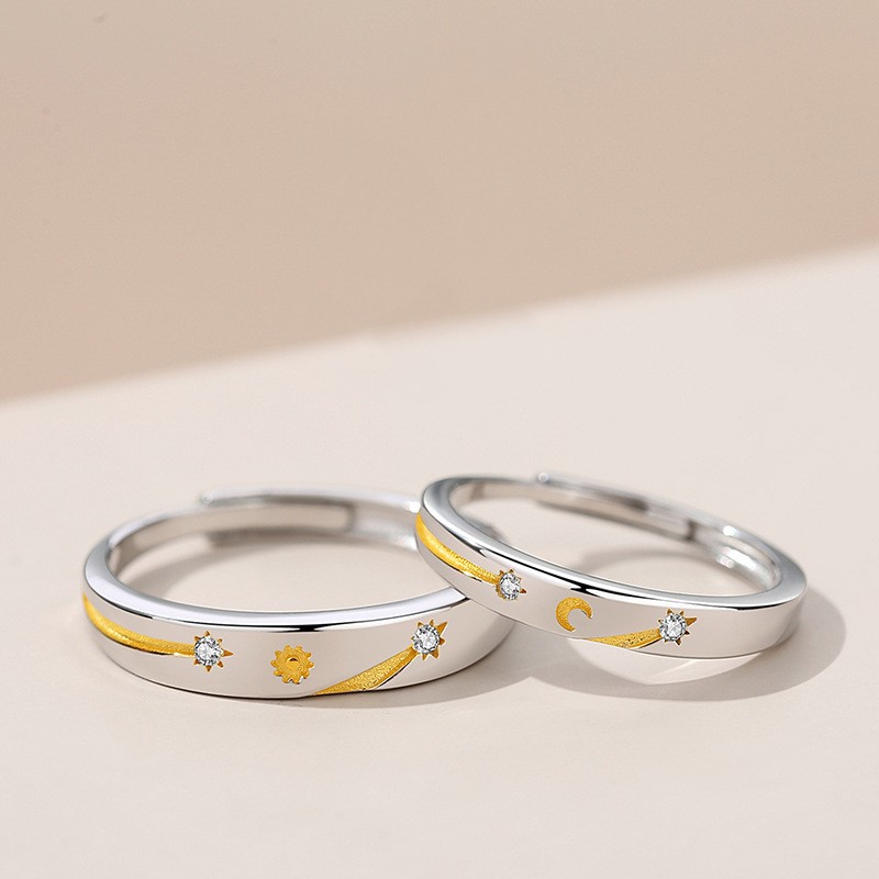 Title 5, Sun Moon Stars Couple Ring 925 Silver Literary ...