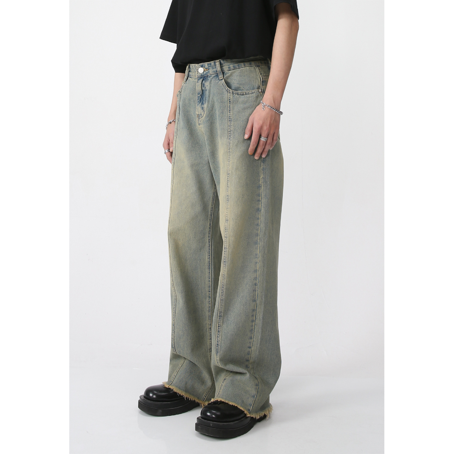 Men's Spring Denim Old Ground White Straight Leg Pants