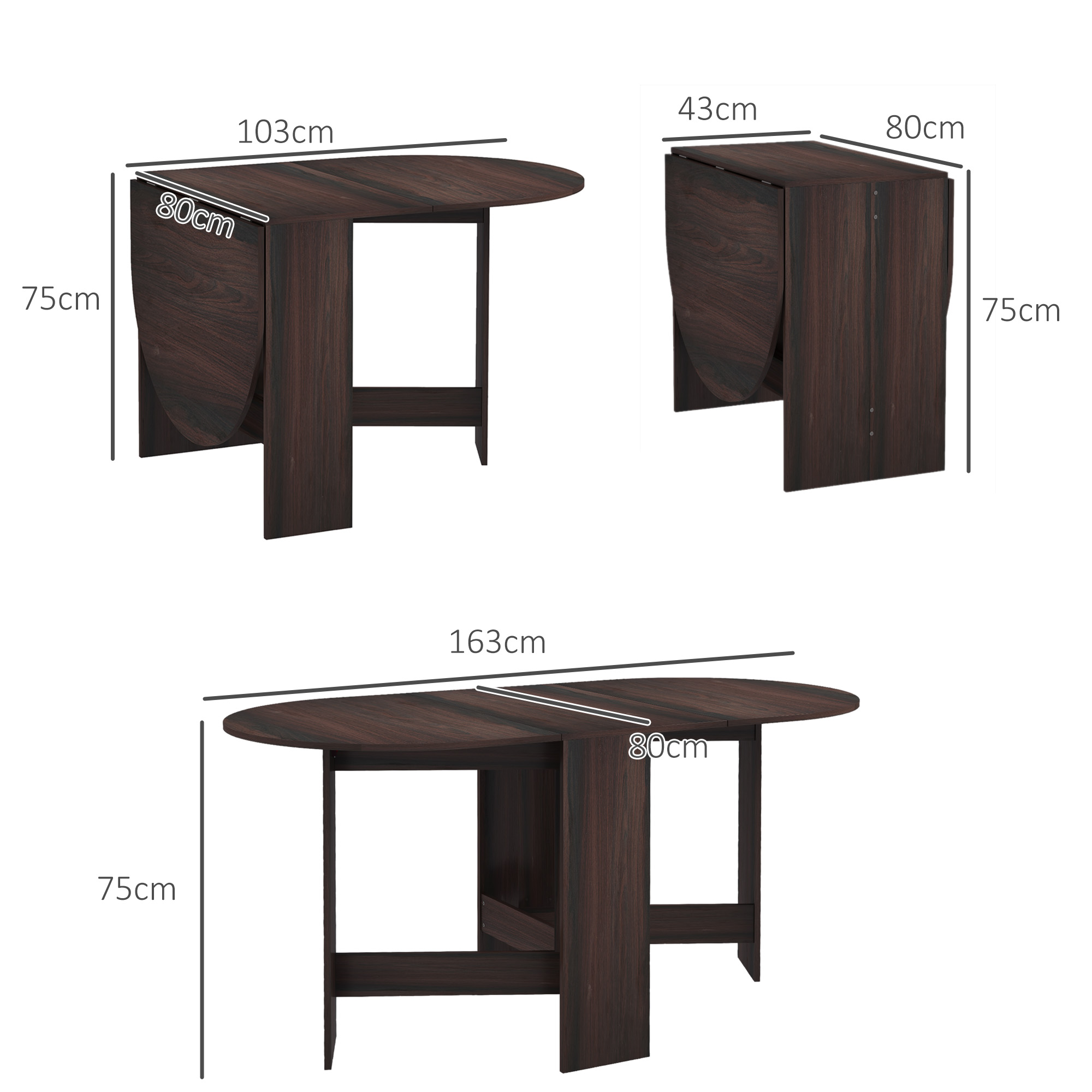 Folding dining table, suitable for small spaces, oval