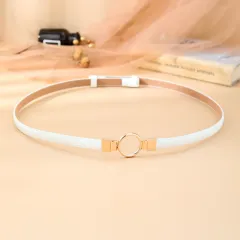 Fashion Adjustable Pair Buckle Dress Small Belt - White - View 1