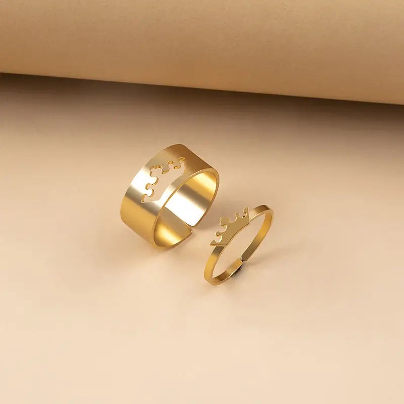 Stainless Steel Crown Puzzle Matching Couple Ring