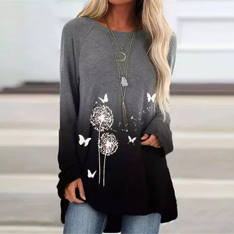 Title 2, Hot Sale Printed Round Neck Long Sleeve Women