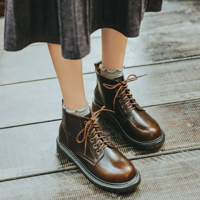 Martin Boots Women Belt Short Boots Women High Top Women Brown - Shop at LoveMi
