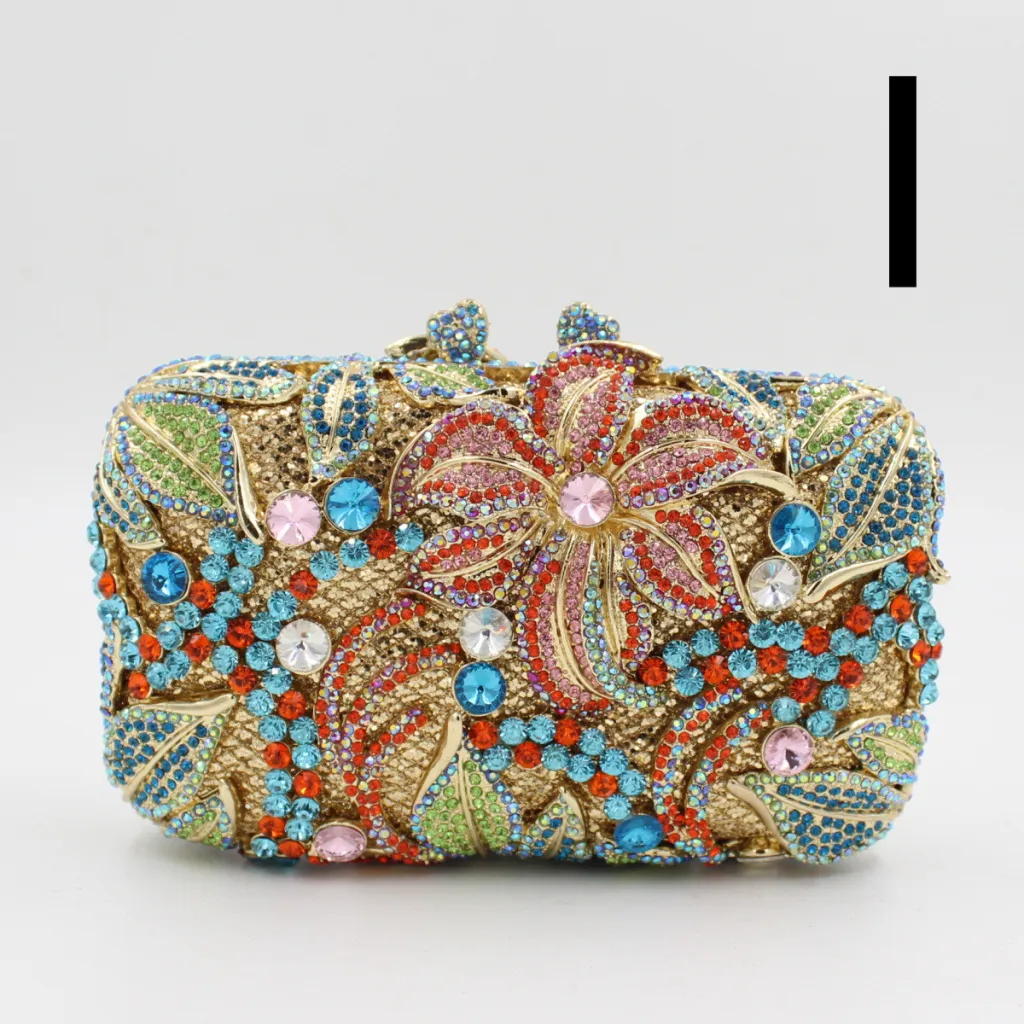 Women's Flower Color Rhinestone Hollow Clutch - I