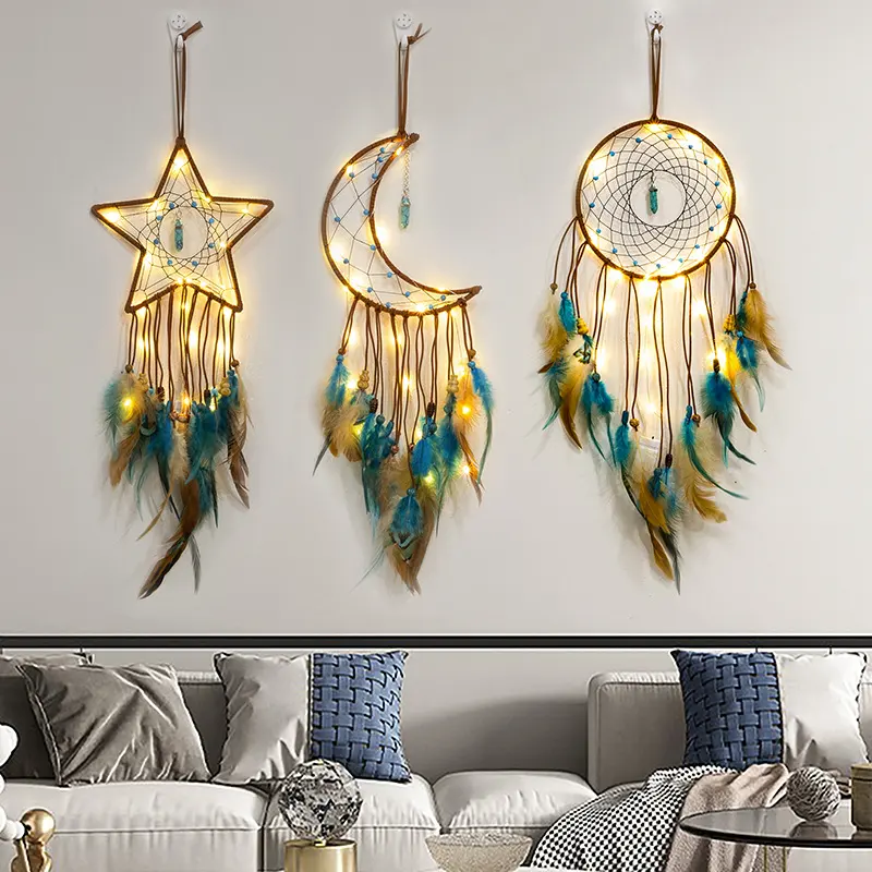 Star Feather Dream Catcher Hanging Ornament Pentagram Wind Chimes