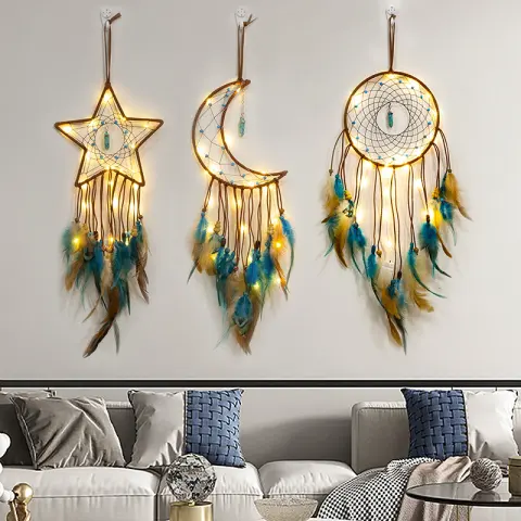 Star Feather Dream Catcher Hanging Ornament Pentagram Wind Chimes