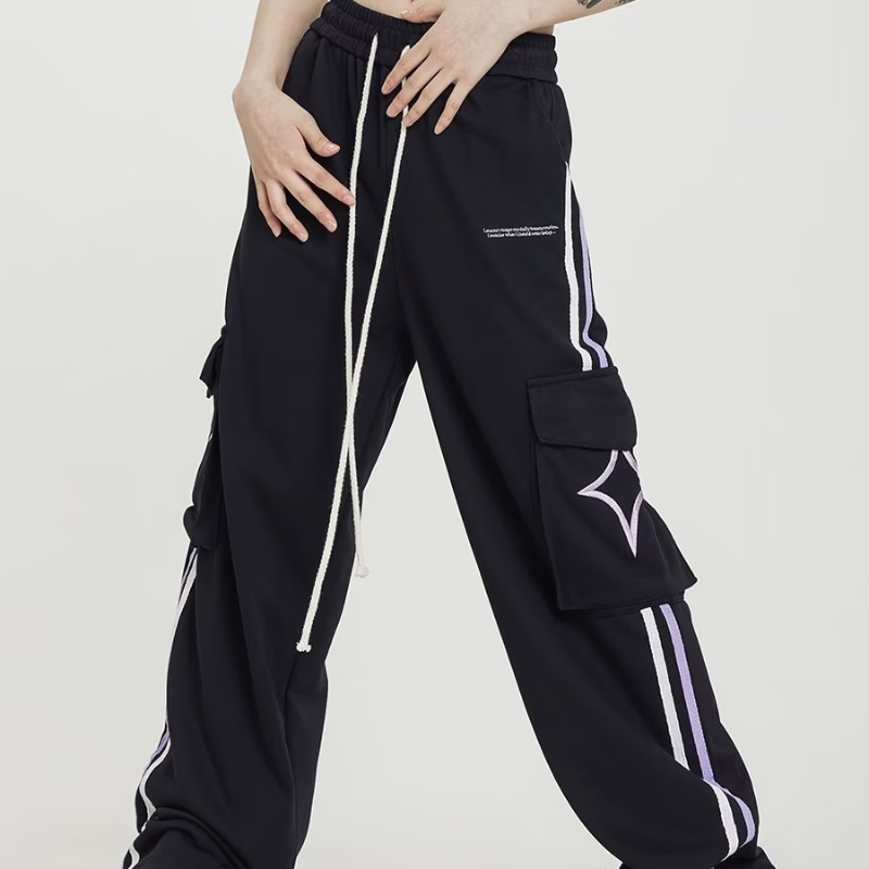Embroidered Striped Cotton Cover Silk Sweatpants Men And Women Loose — image 1