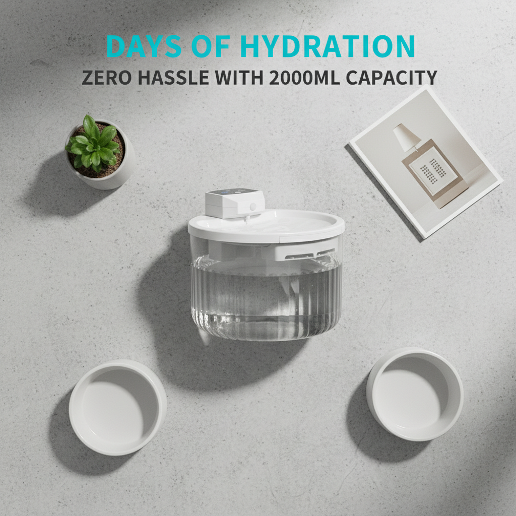 2000ML Wireless Pet Drinking Fountain, 2500mAh Rechargeable, Motion Sensor Circulating Running Water Bowl For Kittens Puppies