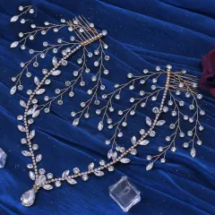 Bridal Tiara Rhinestone Wedding Hair Accessories - Gold - View 1
