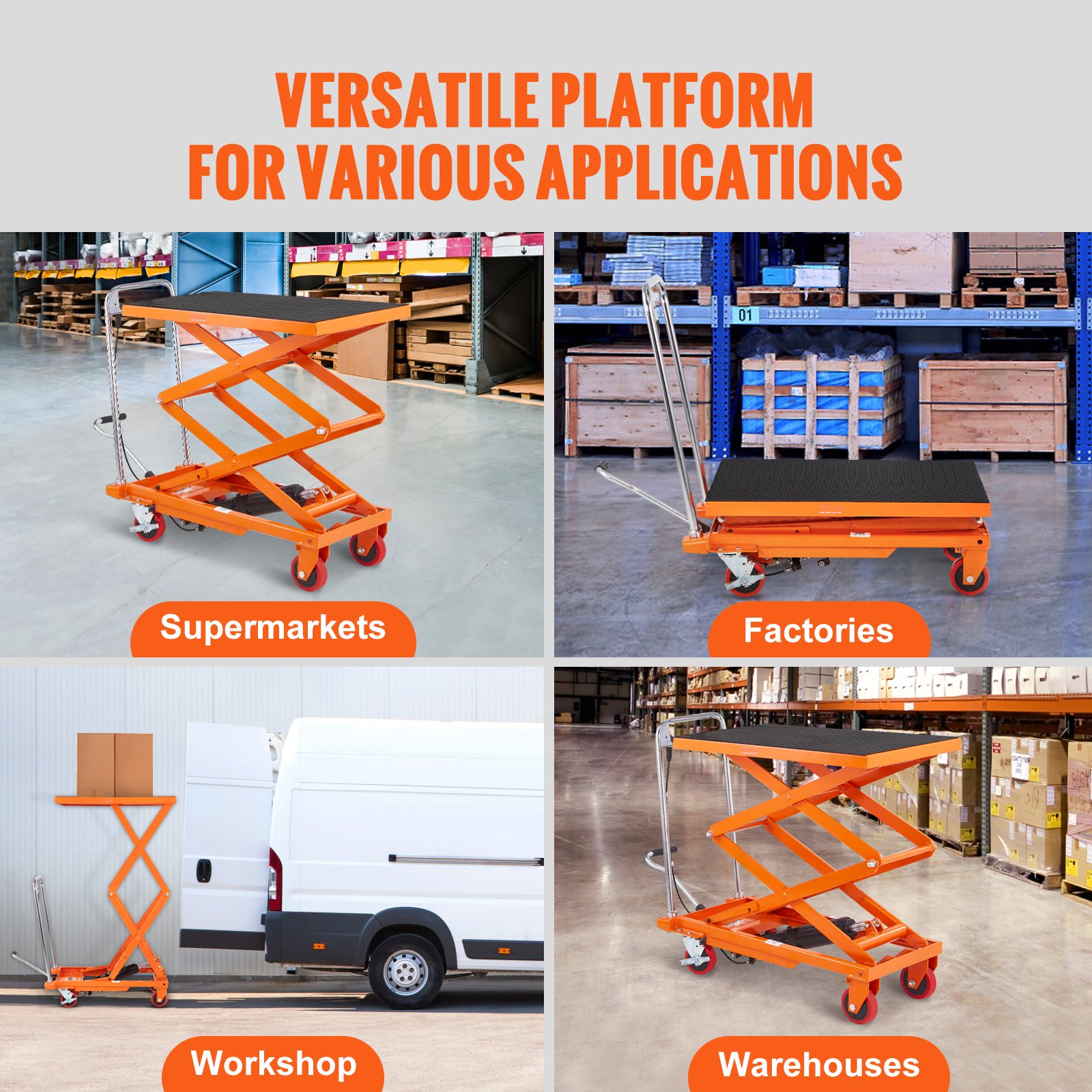 VEVOR Hydraulic Lift Table Cart, 330lbs Capacity  Lifting Height, Manual Double Scissor Lift Table With 4 Wheels And Non-slip Pad, Hydraulic Scissor Cart For Material Handling And Transportation image 2