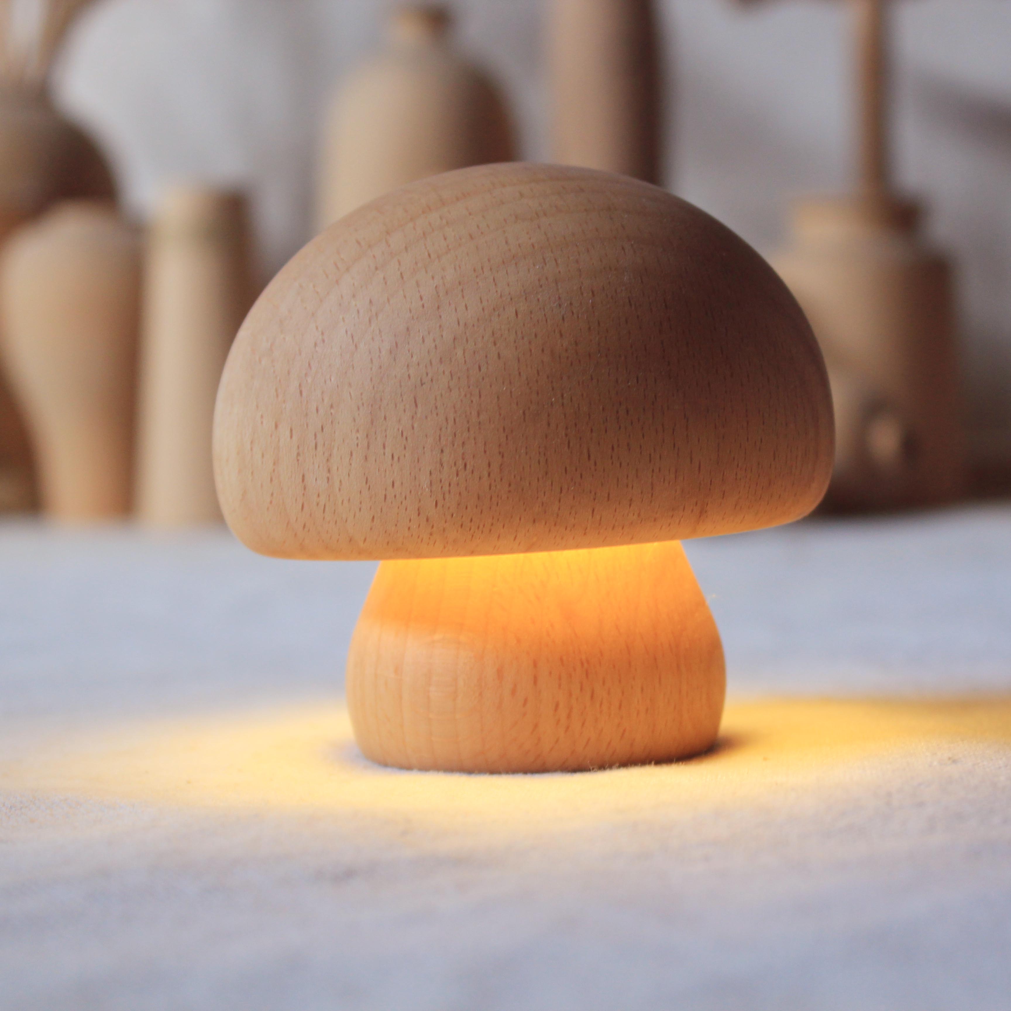 Rechargeable Wood Mushroom Night Light, picture 2 of 5