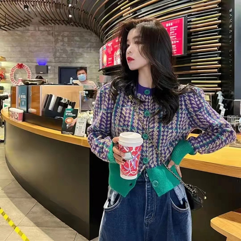 Contrast Color Thousand Bird Check Top