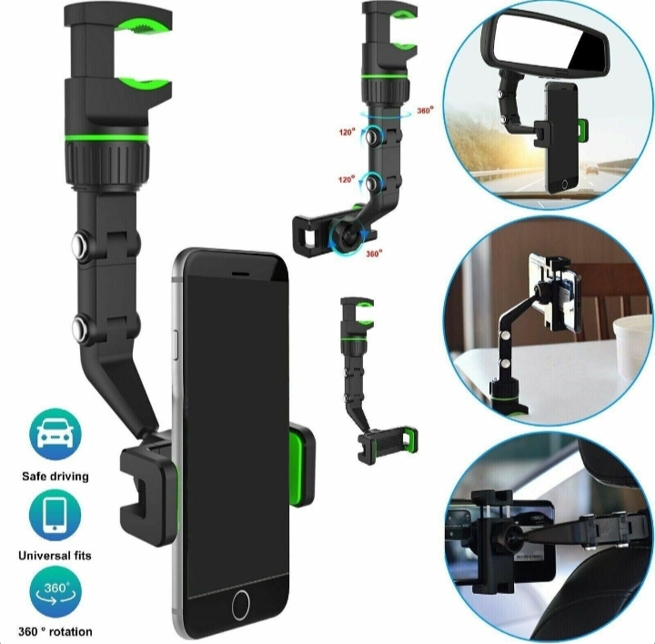 Car Rearview Mirror Rotation Adjustable Phone Holder Mount Multifunction 7