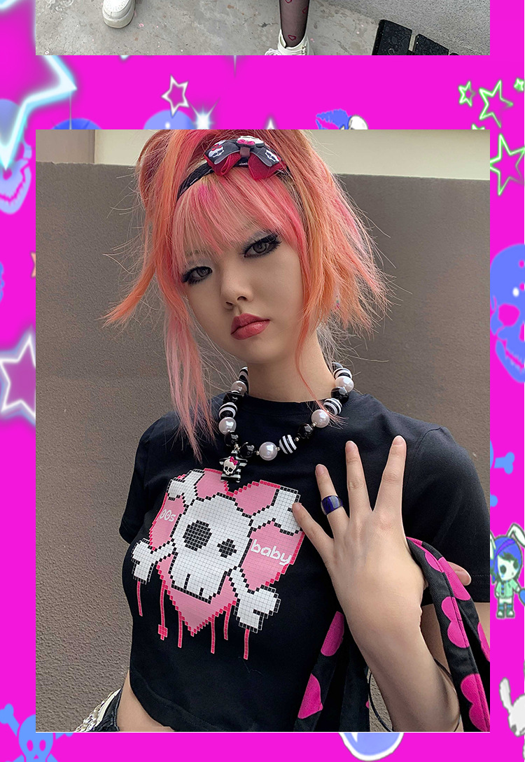 Women's Fashion Print Skull Bones Short Sleeve T-Shirt