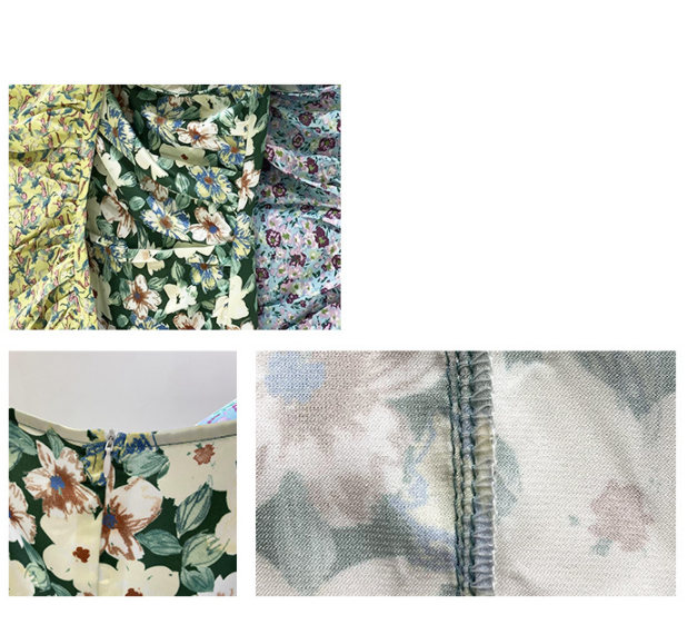 French V-neck Puff Sleeves Slim Mid-length Skirt