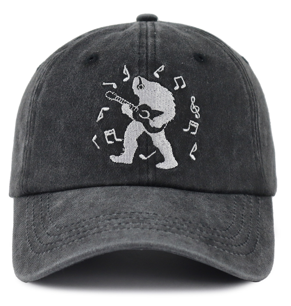 2pcs Guitar Black Baseball Cap For Women Men, Bigfoot Playing Guitar Musical Note Embroidery Hat, Vintage Distressed Cotton Trucker Cap For Summer Outdoor — foto 2