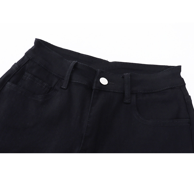 Women’s Black Denim Shorts High Waist Slim Fit Strap