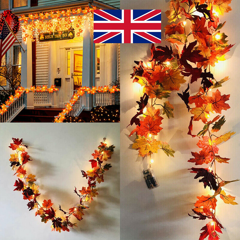 Autumn Fall Maple Leaves LED Lights Garland Hanging Plant Halloween Home Decor — image 3